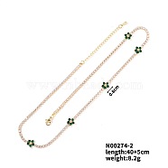 European and American Fashion Style Brass Rhinestone Flower Necklaces, Green, 15.75 inch(40cm)(IO5961-2)