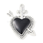 Rack Plating Alloy Enamel Pendants, Cadmium Free & Nickel Free & Lead Free, Heart with Arrow Charm, Antique Silver, 33.5x26x3mm, Hole: 1.5mm(PALLOY-F018-34AS-01)