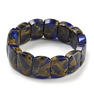 Synthetic Rectangle Gold Clinquant Stone Stretch Bracekets, Dyed Bracekets for Men Women, Blue, Inner Diameter: 2-1/8 inch(5.5cm)(G-P549-01A)