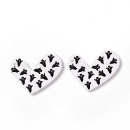 Halloween Acrylic Pendants, DIY Earrings Findings, Heart with Ghost, Black, 22x30x2mm, Hole: 1.4mm(SACR-G018-03A)