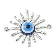 Brass Sun Connector Charms, Blue Resin Evil Eye Links, Platinum, 22.5x26.5x4mm, Hole: 1.2mm(PALLOY-JF02137)