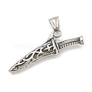 316 Surgical Stainless Steel Big Pendants, Sword Charm, Antique Silver, 16.6x50.3x7mm, Hole: 7.3x4.4mm(STAS-E212-147AS)