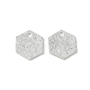 Brass Charms, Hexagon Charms, 925 Sterling Silver Plated, 9x8x0.6mm, Hole: 1.2mm(KK-P259-38S)