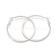 Iron Hoop Earrings, Twisted, Flat Ring Shape, Platinum, 60x55x1~2mm, Pin: 0.8mm(EJEW-TAC0009-12P)