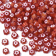 Glass Beads, Flower, Red, 5~7x5~7x2~3mm, Hole: 1mm(GLAA-T019-08-A02)