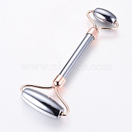 Brass and Terahertz Stone Massage Tools, Facial Rollers, Double-Headed, Rose Gold, 142x56x18mm(MRMJ-G011-02RG)