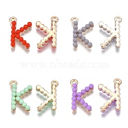 Acrylic Pendants, with Alloy Findings, Letter, Light Gold, Mixed Color, Letter.K, 18x12x3.5mm, Hole: 1.4mm(PALLOY-T056-70-K)
