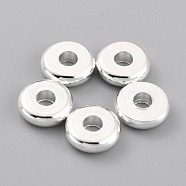 Brass Beads, Long-Lasting Plated, Flat Round, 925 Sterling Silver Plated, 6x1.7mm, Hole: 2mm(KK-O133-317E-S)
