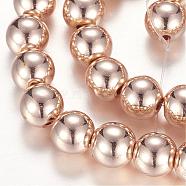 Electroplate Non-magnetic Synthetic Hematite Beads Strands, Round, Rose Gold Plated, 8mm, Hole: 0.5mm, about 51~52pcs/strand, 15.94 inch(G-P194-01-8mm-01)