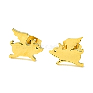 Cute Little Animal Theme 304 Stainless Steel Stud Earrings, Pig, 12x9.5mm(EJEW-B041-03E-G)