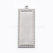304 Stainless Steel Pendant Cabochon Settings, Rectangle, Stainless Steel Color, Tray: 10x30mm, 38.5x15x2mm, Hole: 2mm(STAS-E421-028P)
