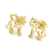 Hollow Out Unicorn 304 Stainless Steel Stud Earrings, Golden, 12.5x12mm(EJEW-G359-05G)