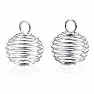 Iron Wire Pendants, Spiral Bead Cage Pendants, Round, Platinum, 20x18mm, Hole: 5mm(IFIN-ZX041-05A-P)