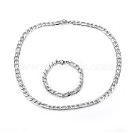 304 Stainless Steel Jewelry Sets, Figaro Chains Necklaces & Bracelets, Stainless Steel Color, Necklace: 23.6 inch(60cm), Bracelets: 8-5/8 inch(22cm)(SJEW-L138-04A-P)