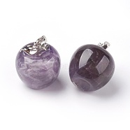 Natural Amethyst Pendants, with Alloy Finding, Apple, Platinum, 23x20mm, Hole: 2.5x5mm(G-E513-A02)