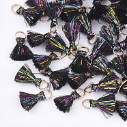 Polyeter Tassel Pendants, with Metallic Cord and Iron Jump Rings, Golden, Black, 10~15x5~8mm, Hole: 3.5mm(X-FIND-S305-03A)
