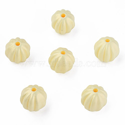 Spray Painted Acrylic Beads, Corrugated Beads, Rubberized Style, Round, Lemon Chiffon, 11x11mm, Hole: 2mm, about 720pcs/500g(MACR-T037-01A)