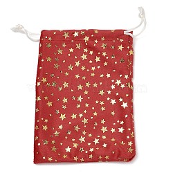 Gold Stamping Christmas Velvet Storage Bags, Drawstring Bags, Rectangle, Red, Star, 18x13x0.01cm(ABAG-Q053-01A-03A)