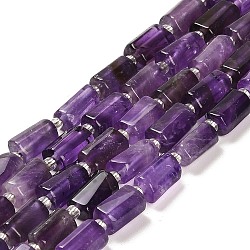 Natural Amethyst Beads Strands, with Seed Beads, Faceted Column, 9~11x6~7.5x6~7.5mm, Hole: 1.2mm, about 30pcs/strand, 15.16~15.55 inch(38.5~39.5cm)(G-G068-A01-01)