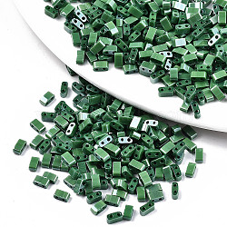 2-Hole Glass Seed Beads, Opaque Colours Lustered, Rectangle, Green, 4.5~5.5x2x2~2.5mm, Hole: 0.5~0.8mm, about 2000pcs/bag(SEED-S031-M-SH127)