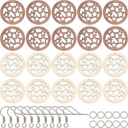 SUPERFINDINGS DIY Wooden Dangle Earring Making Kits, Flat Round with Star Wood Pendants, 304 Stainless Steel Jump Rings & Earring Hooks, Mixed Color, 180pcs/box(DIY-FH0002-82)