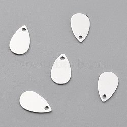Brass Charms, Cadmium Free & Lead Free, Teardrop, 925 Sterling Silver Plated, 10x6x0.5mm, Hole: 1mm(X-KK-O131-11P)