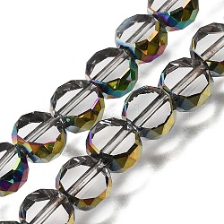 Electroplated Transparent Glass Beads Strands, Flat Round, Faceted, Colorful, 8x4mm, Hole: 1mm, about 54pcs/strand, 15.75''(40cm)(GL-CBA98F0-06A-03)