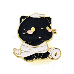 Halloween Theme Golden Alloy Brooches, Enamel Pins, Cat Shape, 29x27.5x1.5mm(JEWB-U002-06A)