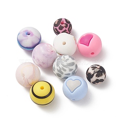Silicone Beads, DIY Nursing Necklaces Making, Chewing Pendants for Teethers, Round, Mixed Color, 12~14mm, Hole: 2mm(SIL-XCP0001-03)