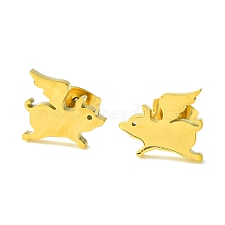 Cute Little Animal Theme 304 Stainless Steel Stud Earrings, Pig, 12x9.5mm(EJEW-B041-03E-G)