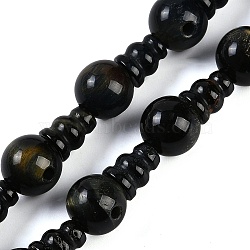 Natural Yellow Tiger Eye & Dyed Blue Tiger Eye(Dyed & Heated) 3-Hole Guru Beads Strands, for Buddhist Jewelry Making, T-Drilled Beads, Gourd, 20x12mm, Hole: 1.8mm and 2mm(G-H064-E05-01B)