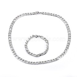 Tarnish Resistant 304 Stainless Steel Jewelry Sets, Figaro Chains Necklaces & Bracelets, Stainless Steel Color, Necklace: 23.6 inch(60cm), Bracelets: 8-5/8 inch(22cm)(SJEW-L138-04A-P)