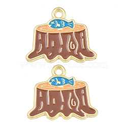 Alloy Enamel Pendants, Stump & Fish Charms, Golden, Sienna, 19x23x1mm, Hole: 2mm(AL-CBA6AEB-10G-02)