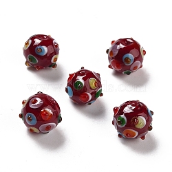 Handmade Lampwork Beads, Round, Dark Red, 11x13x12.5mm, Hole: 1.6mm(LAMP-F022-03F)