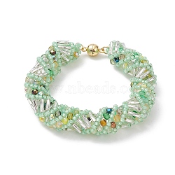 TOHO Japanese Seed & Lampwork Beaded Bracelet with Brass Magnetic Clasps, Crochet Nepal Rope Bracelet for Women, Light Green, 6-1/4~7-3/4 inch(16~19.8cm)(BJEW-MZ00036-02)