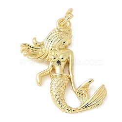 Brass Pendants, Mermaid Charms, Lead Free & Cadmium Free, Long-Lasting Plated, with Jump Ring, Real 18K Gold Plated, 22x19x3mm(KK-K298-42G)