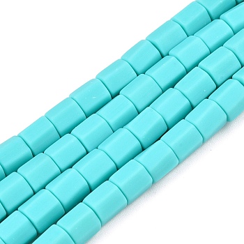 Handmade Polymer Clay Beads Strands, Hexagon Barrel, Cyan, 6x6x5.5mm, Hole: 1.8mm, about 63~64pcs/strand, 15.55~15.79 inch(39.5~40.1cm)