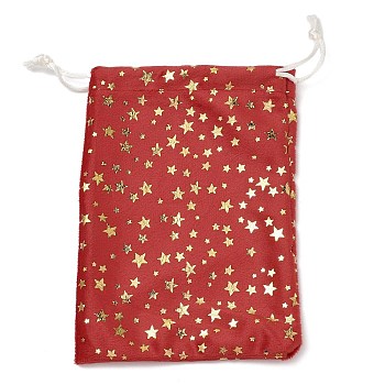 Gold Stamping Christmas Velvet Storage Bags, Drawstring Bags, Rectangle, Red, Star, 18x13x0.01cm