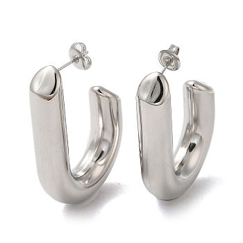 304 Stainless Steel Stud Earrings, Oval Half Hoop Earrings, Stainless Steel Color, 30.5x8mm