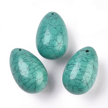 Synthetic Turquoise Pendants, Easter Egg Stone, 31x20x20mm, Hole: 2mm