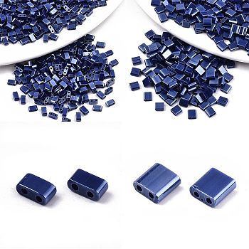 520Pcs 2 Style 2-Hole Glass Seed Beads, Opaque Colours Lustered, Rectangle, Marine Blue, 4.5~5.5x2~5.5x2~2.5mm