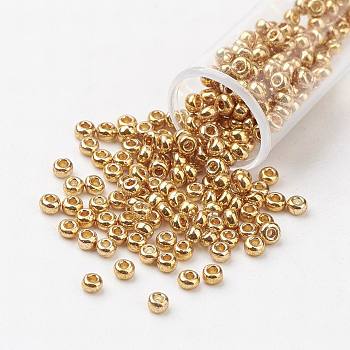 8/0 Grade A Round Glass Seed Beads, Dyed, Goldenrod, 3x2mm, Hole: 1mm, about 10000pcs/pound