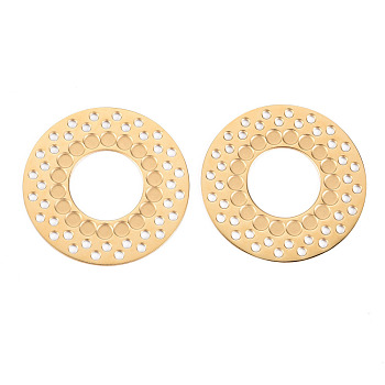 304 Stainless Steel Filigree Joiners Links Cabochon Settings, Flat Round, Real 14K Gold Plated, Tray: 2mm, 28x0.5mm, Hole: 1.4mm