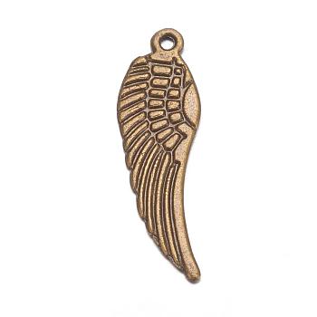 Tibetan Style Alloy Pendants, Lead Free, Cadmium Free and Nickel Free, Wing, Antique Bronze, 30x9x1.5mm, Hole: 1mm