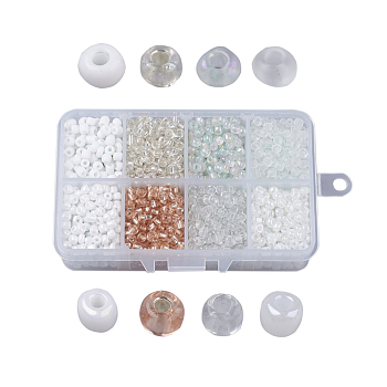 6/0 Glass Seed Beads, Mixed Style, Round, White, 4x3mm, Hole: 1mm, about 1900pcs/box, Packaging Box: 11x7x3cm