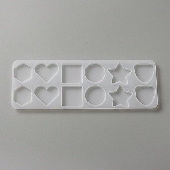 DIY Hexagon & Heart & Square & Flat Round & Star & Triangle Shape Ornament Silicone Molds, Resin Casting Molds, for UV Resin & Epoxy Resin Craft Making, White, 214x75x7mm, Inner Diameter: 27~36x31~36mm