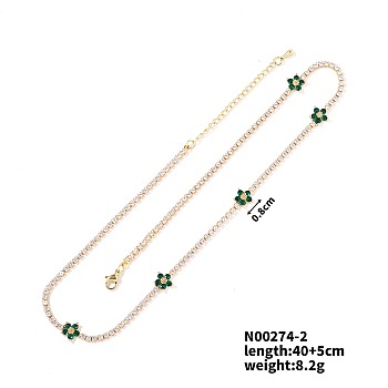 European and American Fashion Style Brass Rhinestone Flower Necklaces, Green, 15.75 inch(40cm)