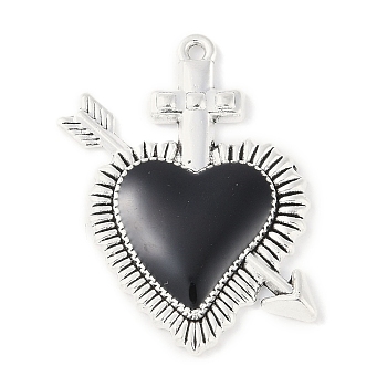 Rack Plating Alloy Enamel Pendants, Cadmium Free & Nickel Free & Lead Free, Heart with Arrow Charm, Antique Silver, 33.5x26x3mm, Hole: 1.5mm