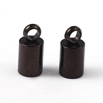 Column 304 Stainless Steel Cord Ends, Electrophoresis Black, 8.2x4mm, Hole: 2mm, Inner Diameter: 3mm