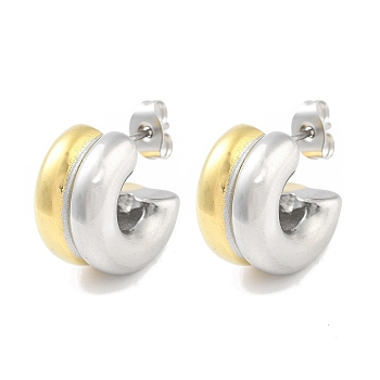 304 Stainless Steel Stud Earrings, Half Hoop Earrings for Women, Platinum & Golden, 15x9.5mm